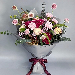 MD1123 淺粉康乃馨 粉色滿天星 花邊玫瑰 桃紅雙色小玫